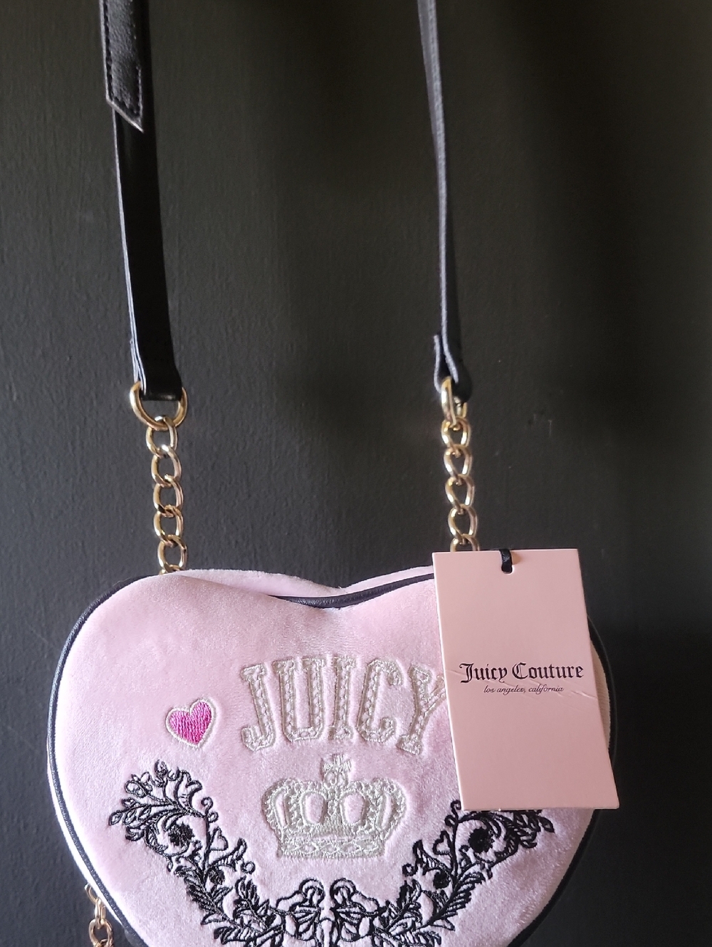 Juicy Couture Pink Heart Mini Crossbody with Gold Chain